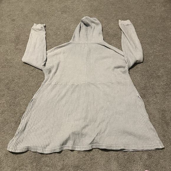 Soft Surroundings Large Hoodie Sweater Cotton Full Zip Pockets Walffle Knit Gray - Picture 2 of 7